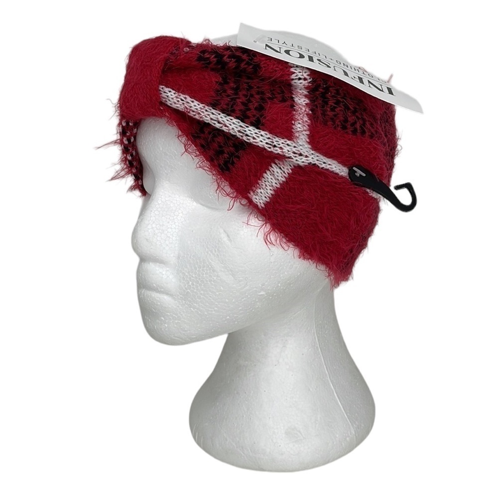 Styline Fuzzy Plaid Headwrap NWT Red One Size